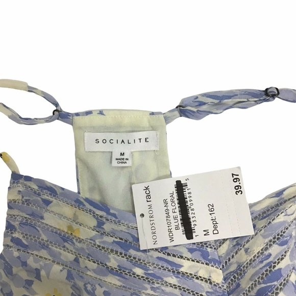 Socialite Racerback Mini Dress V-neck Blue Floral Lightweight Women’s Medium M - Picture 7 of 7